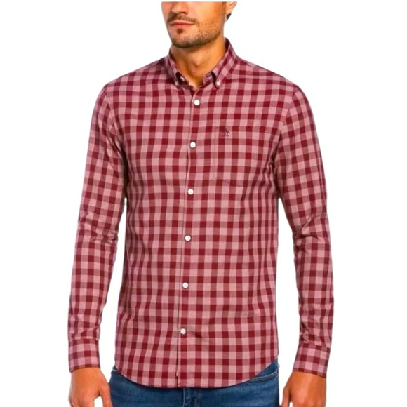 NWT Original Penguin Mens Red Gingham Plaid Long Sleeve Button Down Shirt Small - Picture 1 of 14